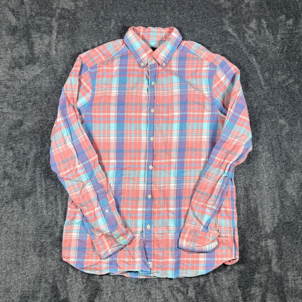 Vineyard Vines Murray Shirt Mens Medium Classic Fit Plaid Cotton Linen Coral
